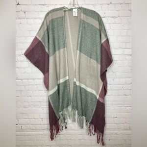Woolrich Plaid Colorblock Fringe Shawl Wrap Mauve Grey Green